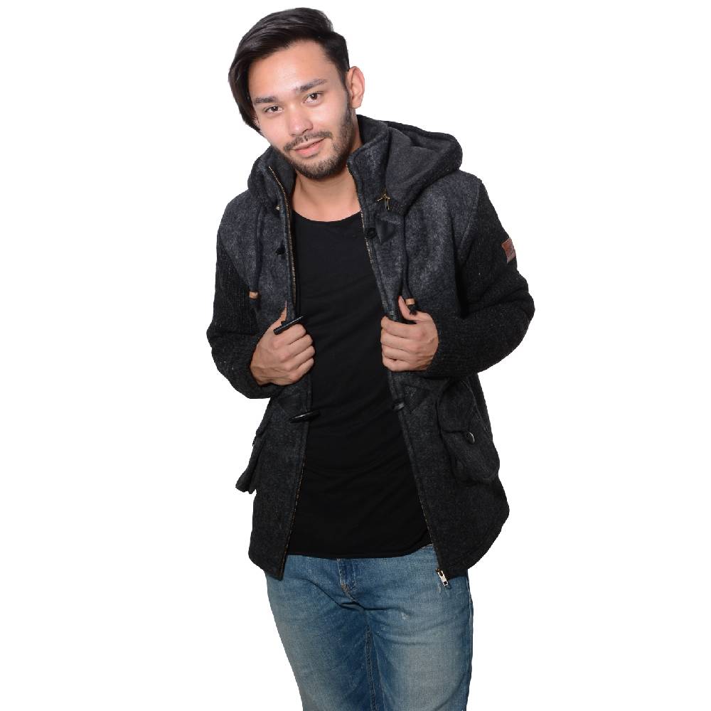 Kunst Und Magie Kunst und Magie Herren Loden Jacke mit gestrickten Ärmeln und abnehmbarer Kapuze Verkauf
