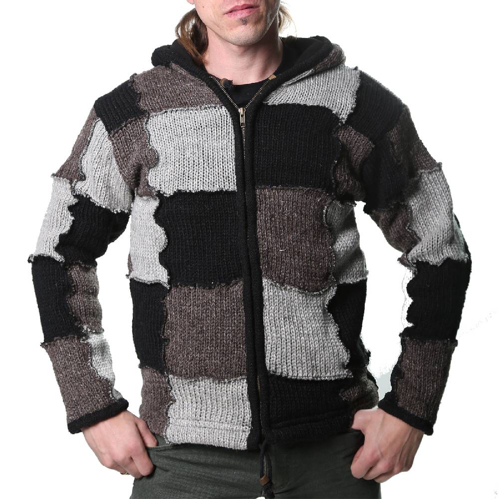 Kunst Und Magie Kunst und Magie Patchwork Strickjacke mit Zipfelkapuze Nachhaltig No Waist