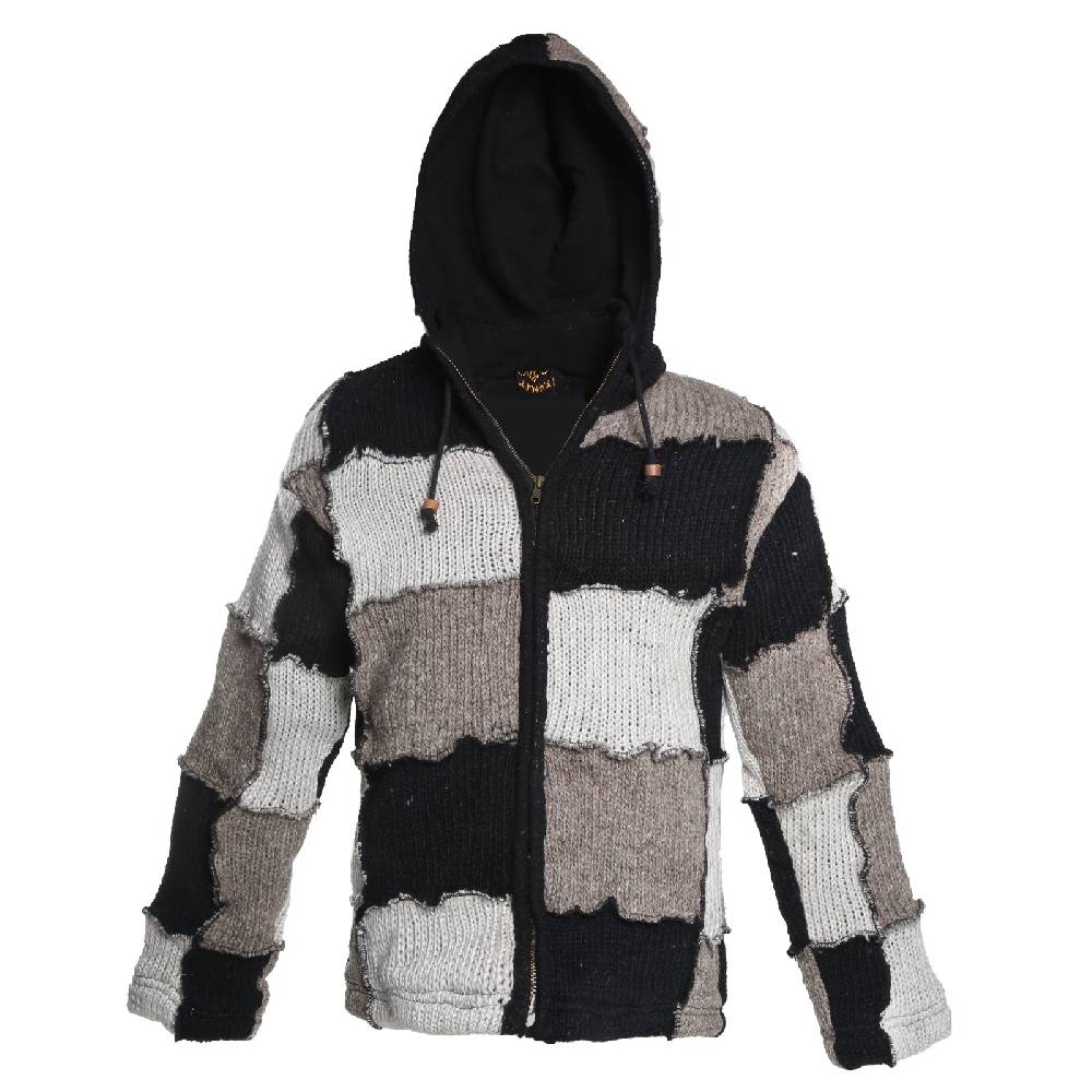 Kunst Und Magie Kunst und Magie Patchwork Strickjacke mit Zipfelkapuze Nachhaltig No Waist Hotsell