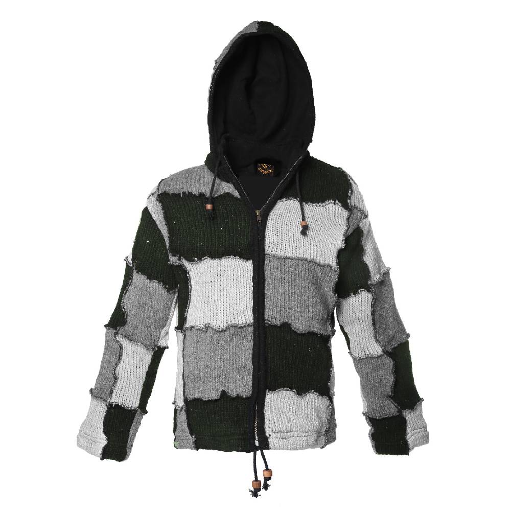 Kunst Und Magie Kunst und Magie Patchwork Strickjacke mit Zipfelkapuze Nachhaltig No Waist Hotsell