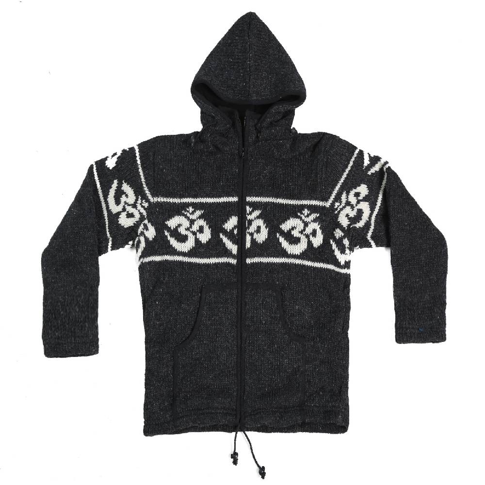 Kunst Und Magie Kunst und Magie Herren Strickjacke OM Wolljacke mit Fleecefutter abnehmbare Kapuze Schurwolle im Angebot