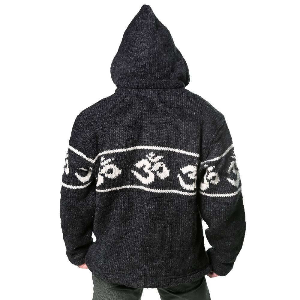 Kunst Und Magie Kunst und Magie Herren Strickjacke OM Wolljacke mit Fleecefutter abnehmbare Kapuze Schurwolle im Angebot