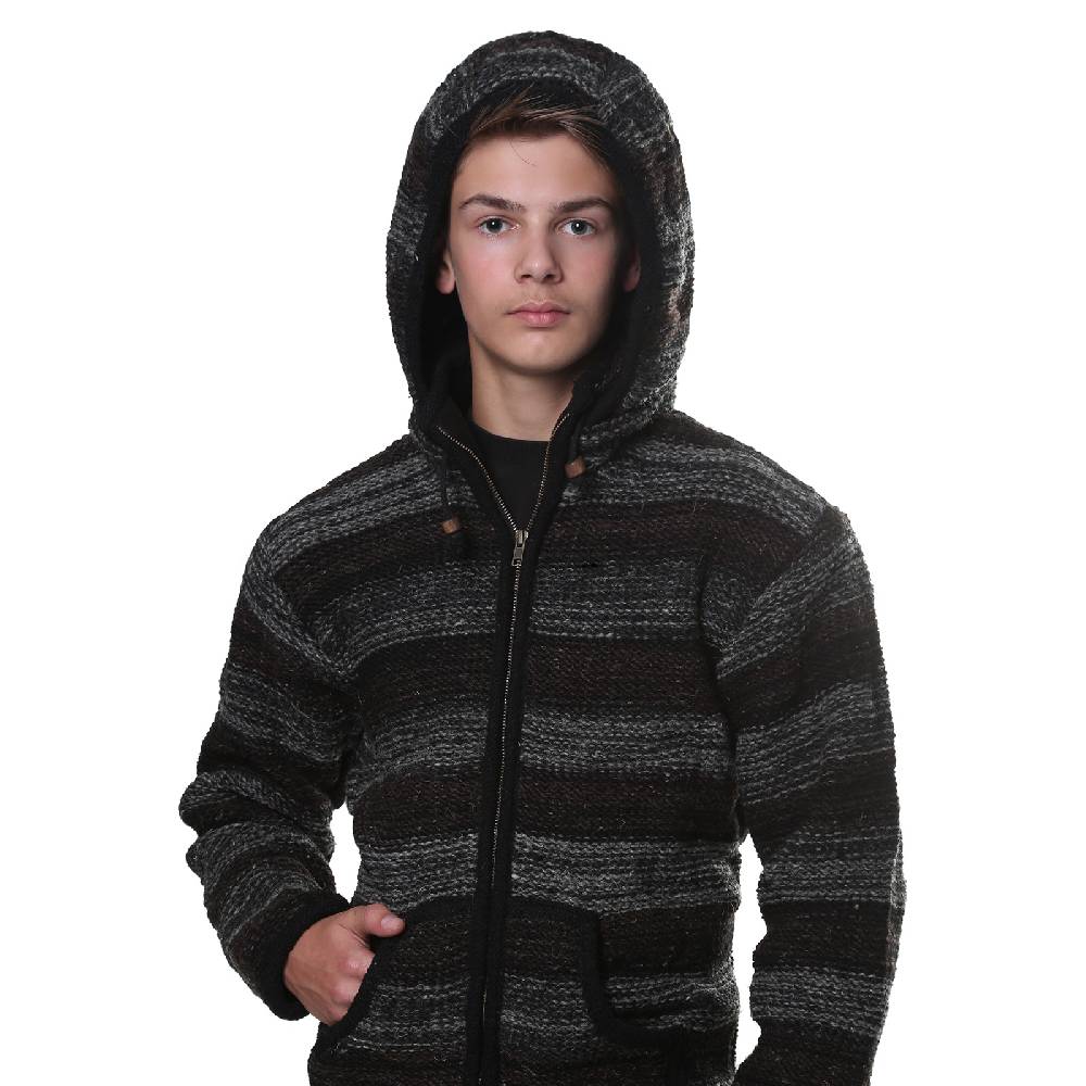 Kunst Und Magie Kunst und Magie Herren Strickjacke Wolljacke mit Fleecefutter aus Schurwolle mit abnehmbarer Kapuze Kostenloser Versand