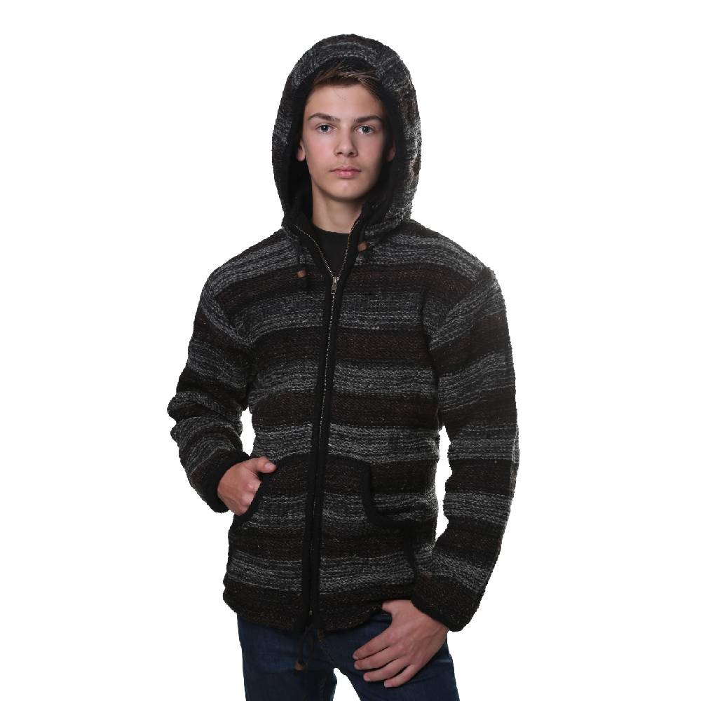 Kunst Und Magie Kunst und Magie Herren Strickjacke Wolljacke mit Fleecefutter aus Schurwolle mit abnehmbarer Kapuze Kostenloser Versand