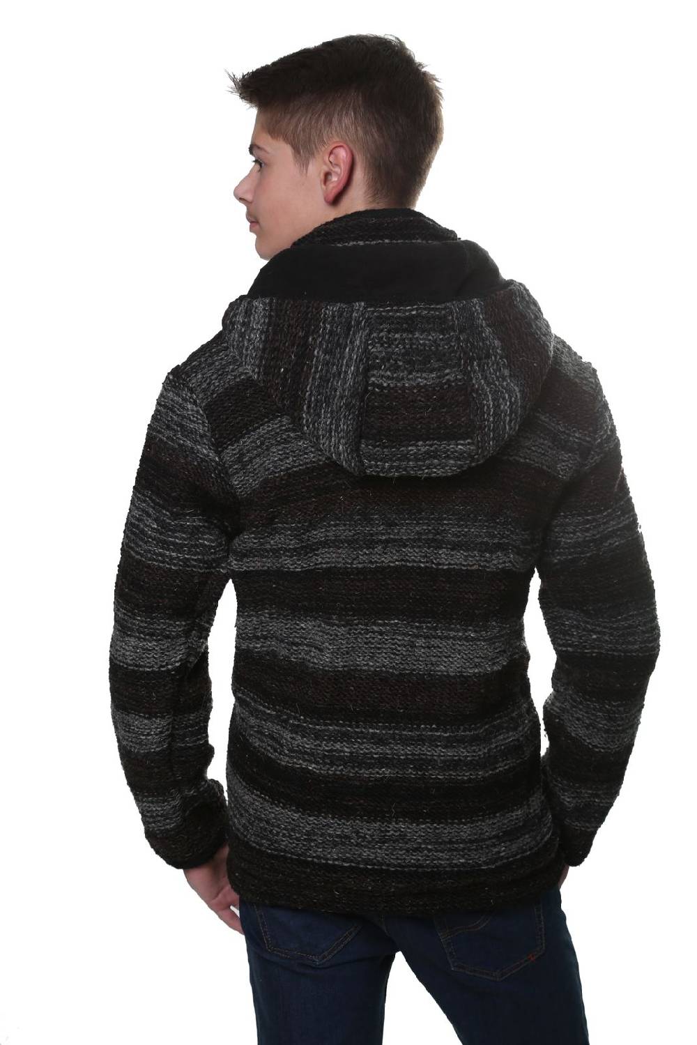 Kunst Und Magie Kunst und Magie Herren Strickjacke Wolljacke mit Fleecefutter aus Schurwolle mit abnehmbarer Kapuze Kostenloser Versand