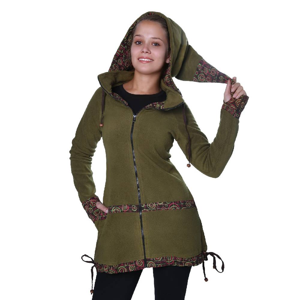 Kunst Und Magie Kunst und Magie kurzer Damenmantel aus Fleece mit abnehmbarer Zipfelkapuze Fairy Limitierter Zeitrabatt