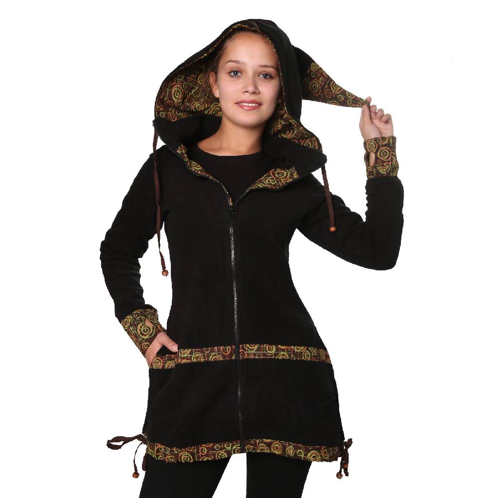 Kunst Und Magie Kunst und Magie kurzer Damenmantel aus Fleece mit abnehmbarer Zipfelkapuze Fairy Limitierter Zeitrabatt