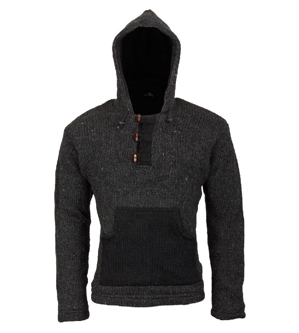 Kunst Und Magie Kunst und Magie Herren Strickpullover Kapuze Wollpullover Nepal Baja Fleecefutter Hoodie Exklusivangebot