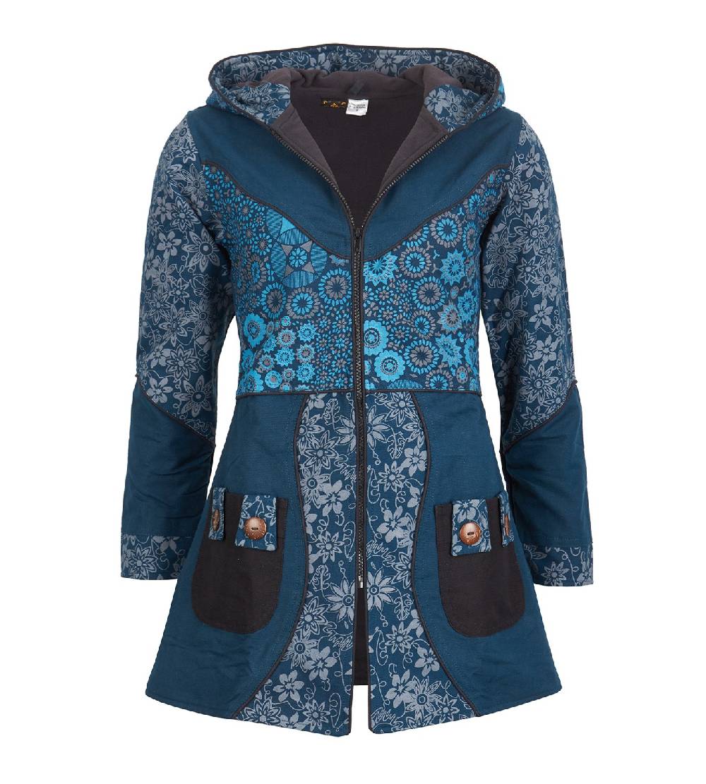 Kunst Und Magie Kunst und Magie Damenmantel mit Kapuze Blumenmuster Jacke Baumwolle Boho Osterangebot