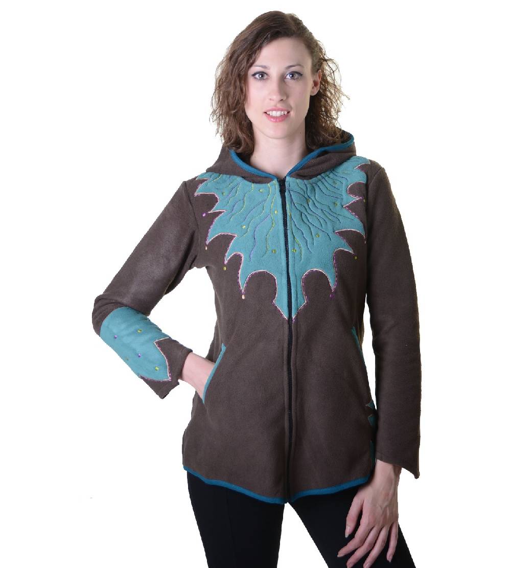 Kunst Und Magie Damen Hippie Fleecejacke "The Tree" mit Kapuze und bunten Herbst-Mustern Lagerräumung