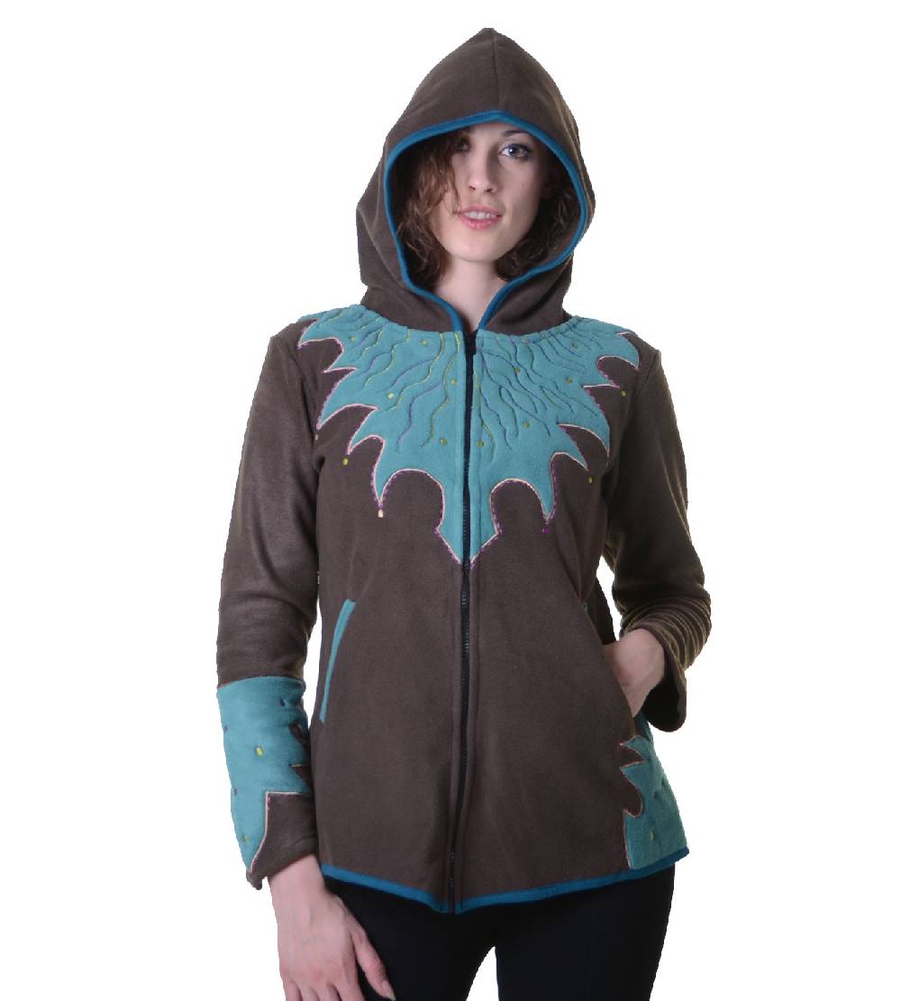 Kunst Und Magie Damen Hippie Fleecejacke "The Tree" mit Kapuze und bunten Herbst-Mustern Lagerräumung