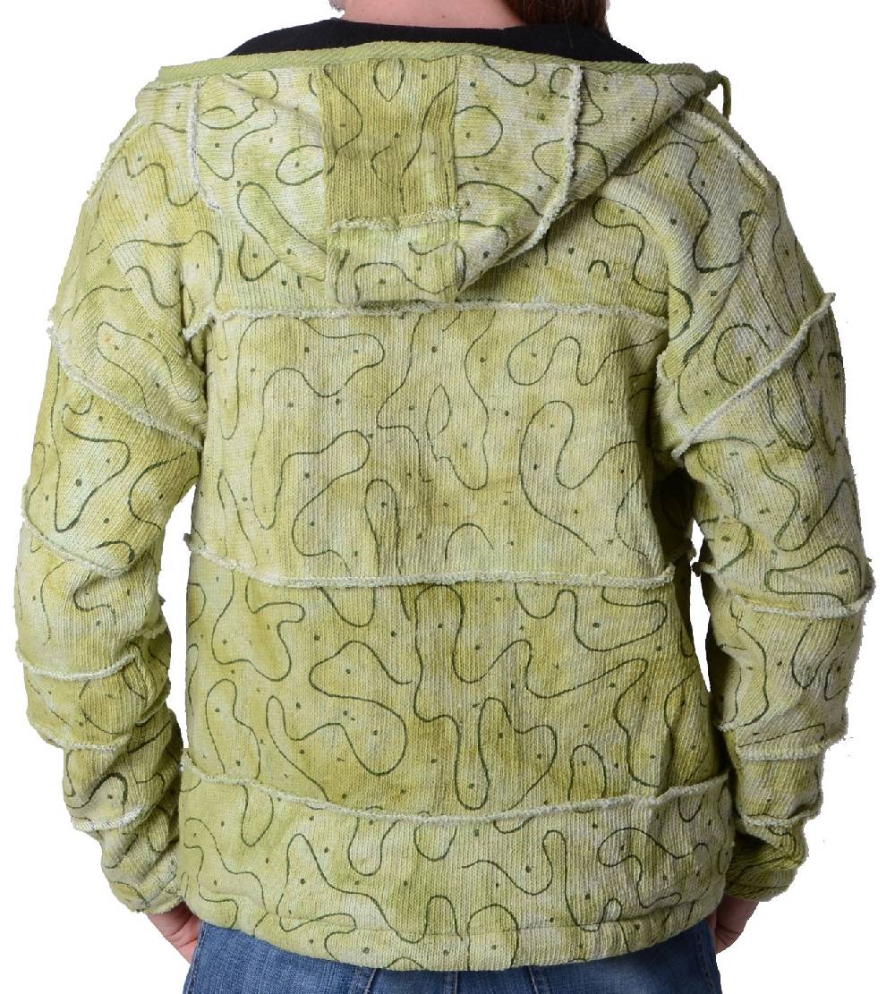 Kunst Und Magie Patchwork Goa Herren Strickjacke in Grün mit Kapuze - Hippiejacke Top Angebot