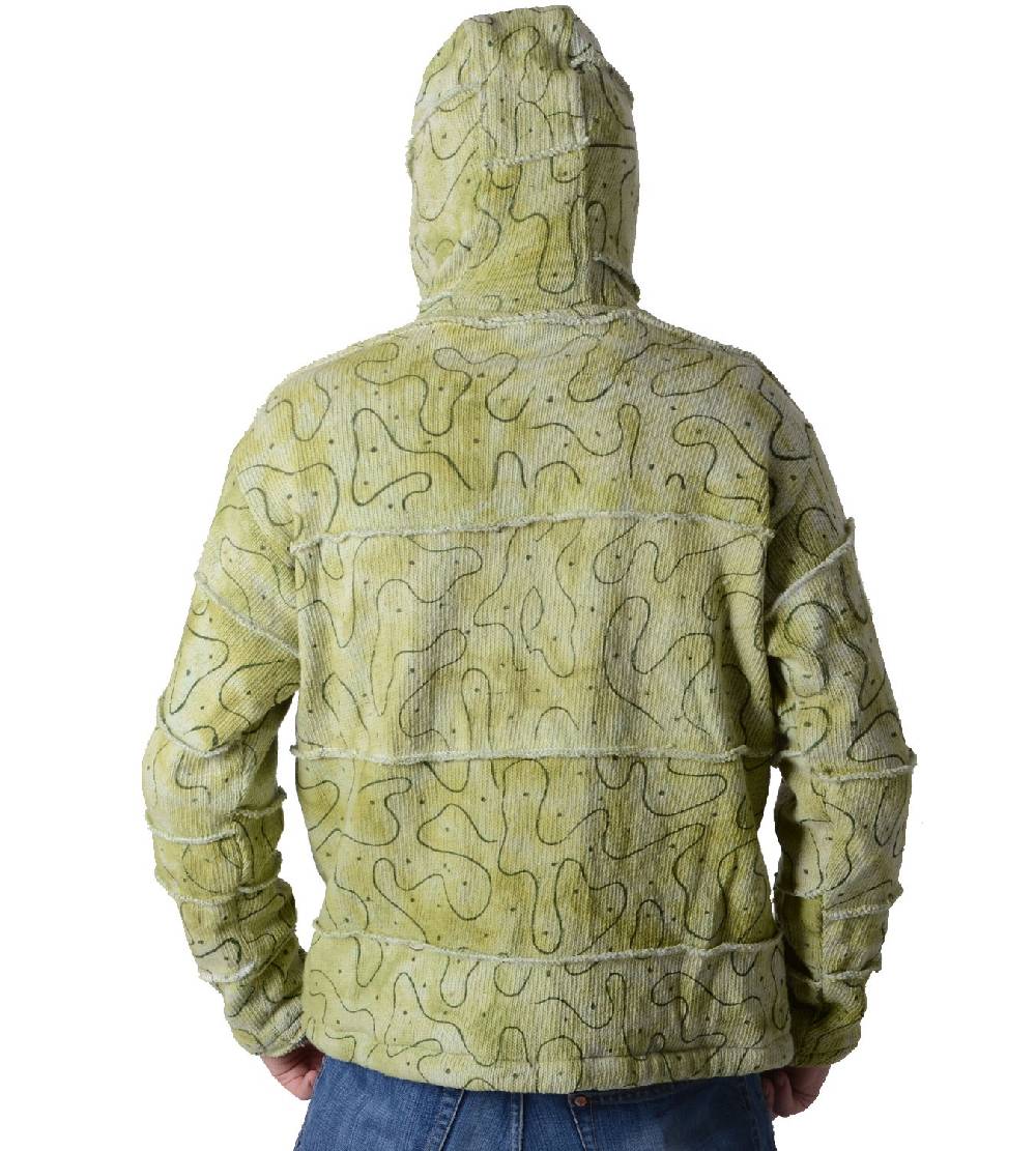 Kunst Und Magie Patchwork Goa Herren Strickjacke in Grün mit Kapuze - Hippiejacke Top Angebot