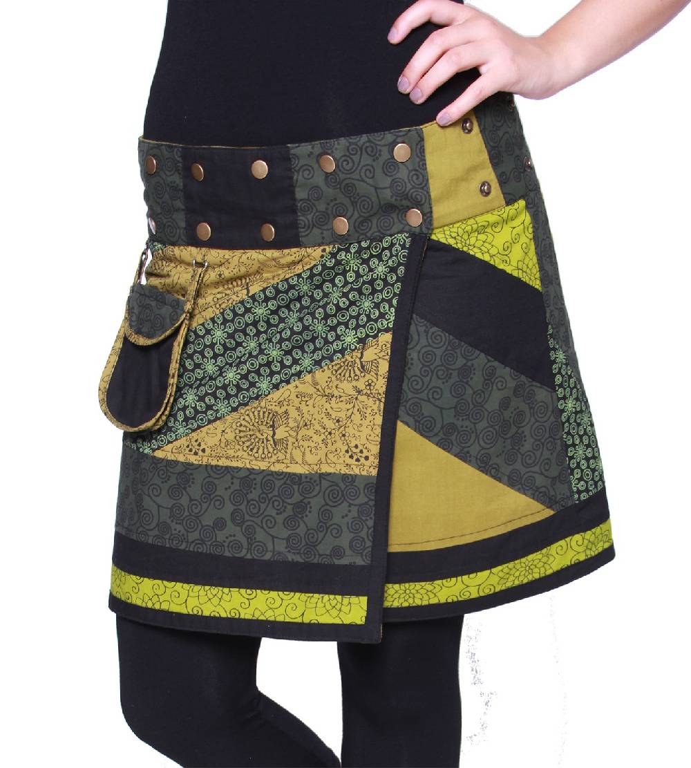 Kunst Und Magie Wunderschöner sommerlicher Wickelrock Minirock Cacheur mit kleiner Tasche ideal für das nächste Festival Goa Hippie Rock Neueste Mode