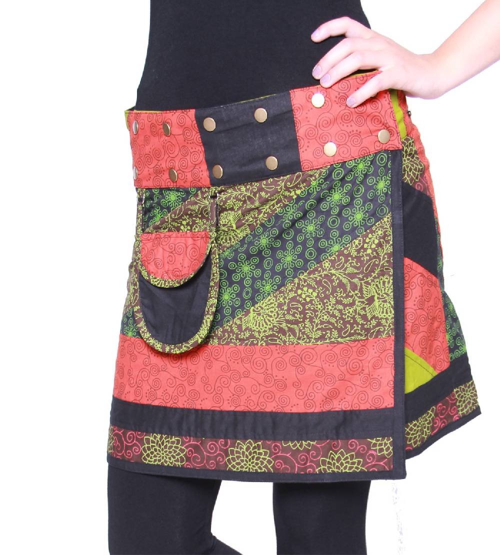 Kunst Und Magie Wunderschöner sommerlicher Wickelrock Minirock Cacheur mit kleiner Tasche ideal für das nächste Festival Goa Hippie Rock Neueste Mode