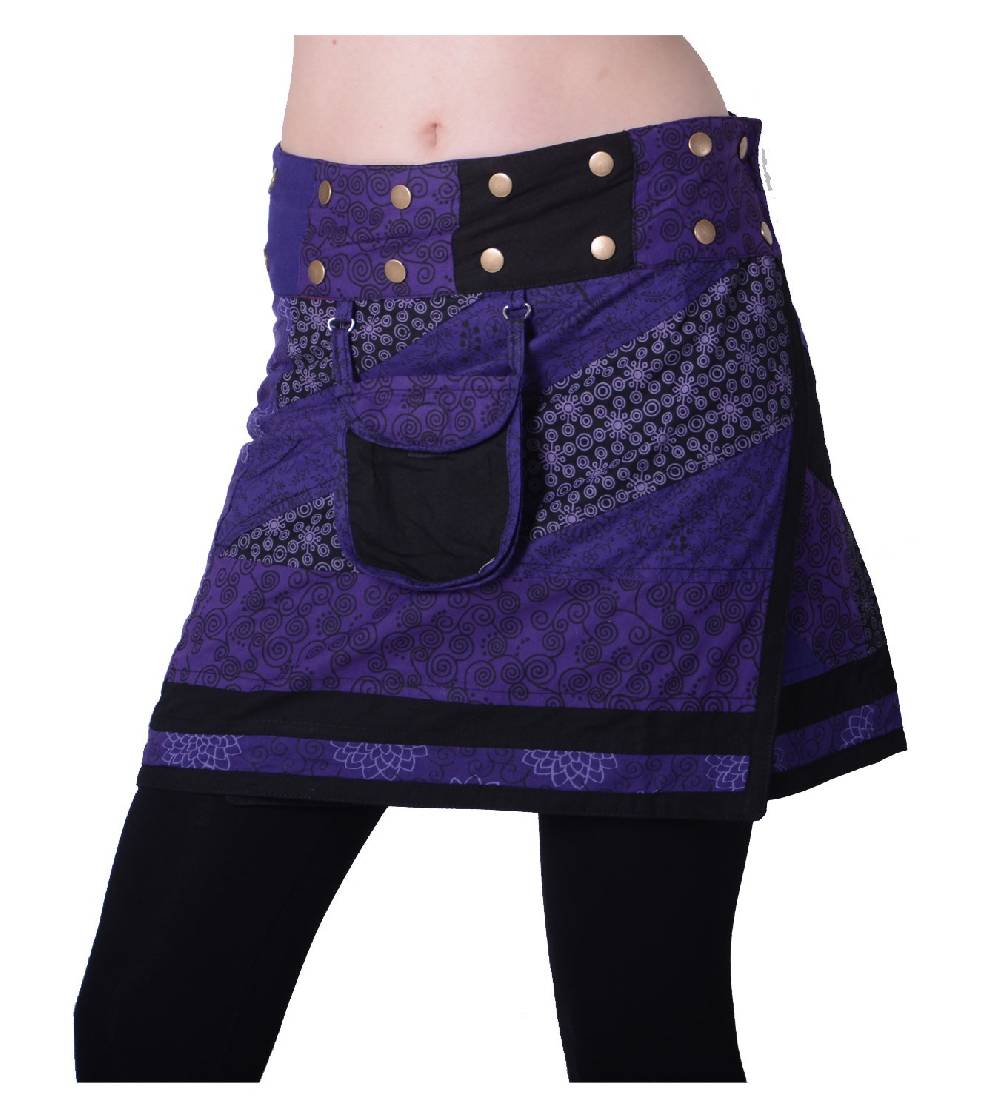 Kunst Und Magie Wunderschöner sommerlicher Wickelrock Minirock Cacheur mit kleiner Tasche ideal für das nächste Festival Goa Hippie Rock Neueste Mode