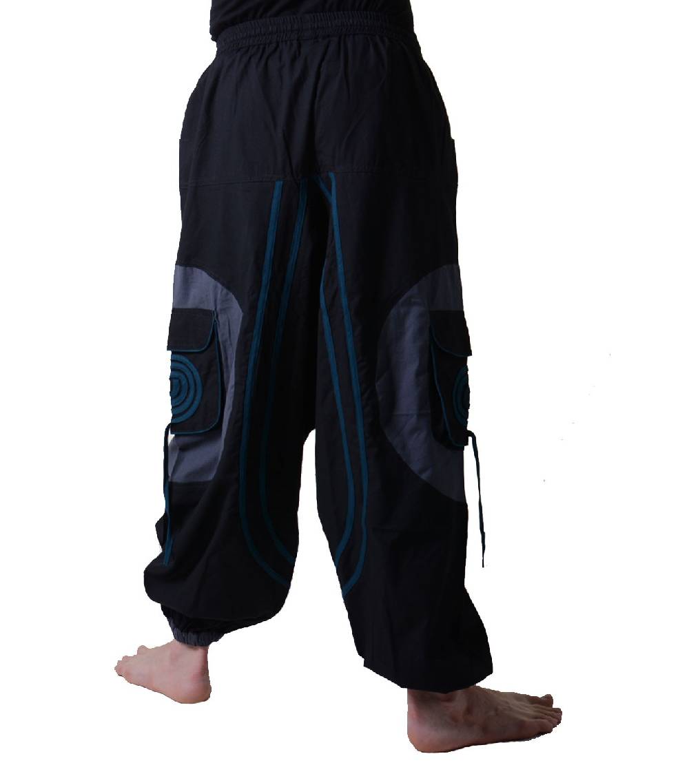Kunst Und Magie Kunst und Magie Herren Hippie Haremshose mit Goa Spiral Muster Blitzangebot