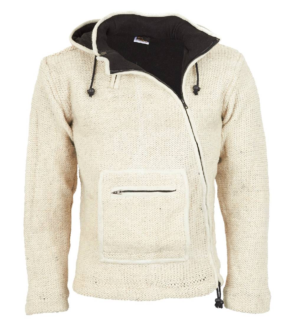 Kunst Und Magie Baja Herren-Strickjacke mit Fleecefutter und Zipfelkapuze Poncho Goa Hippie Riesige Ersparnisse