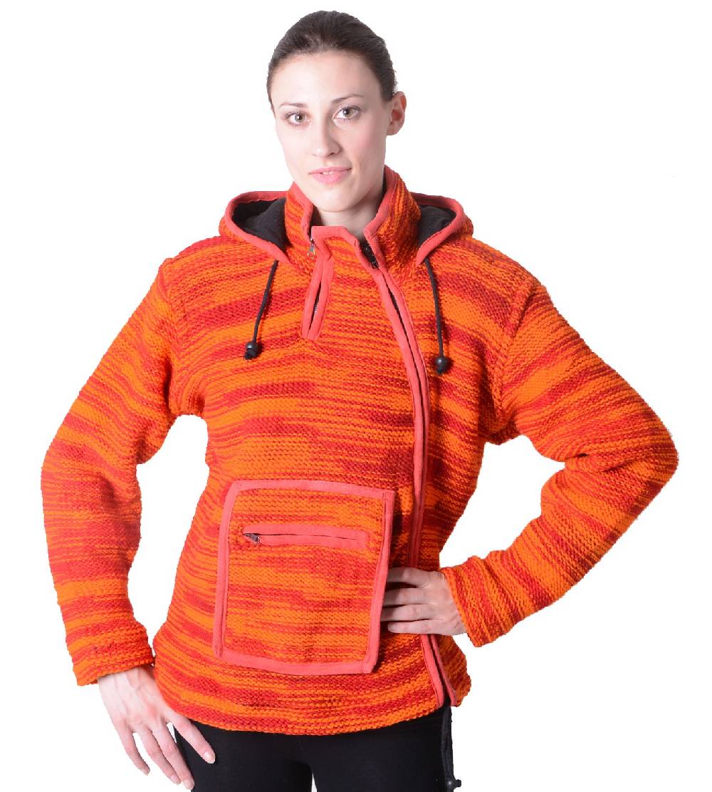 Kunst Und Magie Damen Wolljacke Hippie Goa Strick mit Fleecefutter und Kapuze