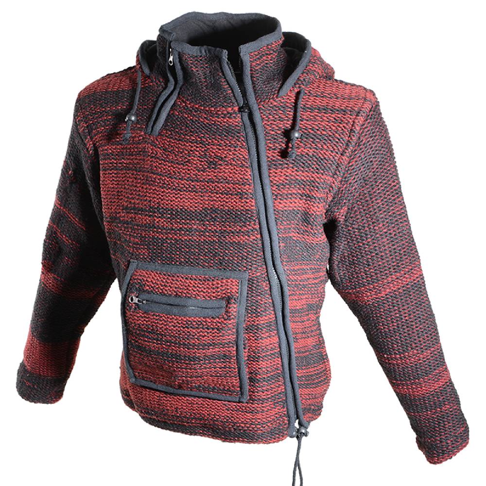 Kunst Und Magie Damen Wolljacke Hippie Goa Strickjacke mit Fleecefutter und Kapuze Schwarz/Rot Begrenzte Freigabe