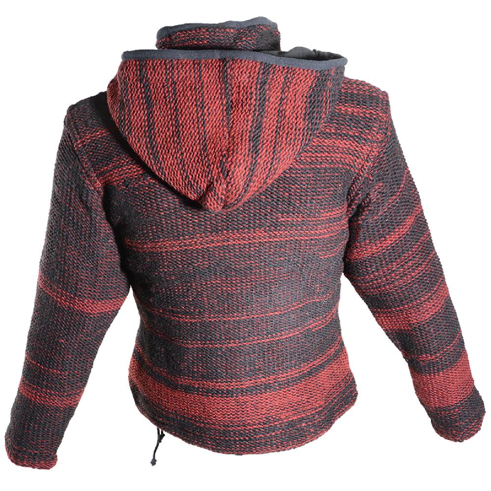 Kunst Und Magie Damen Wolljacke Hippie Goa Strickjacke mit Fleecefutter und Kapuze Schwarz/Rot Begrenzte Freigabe