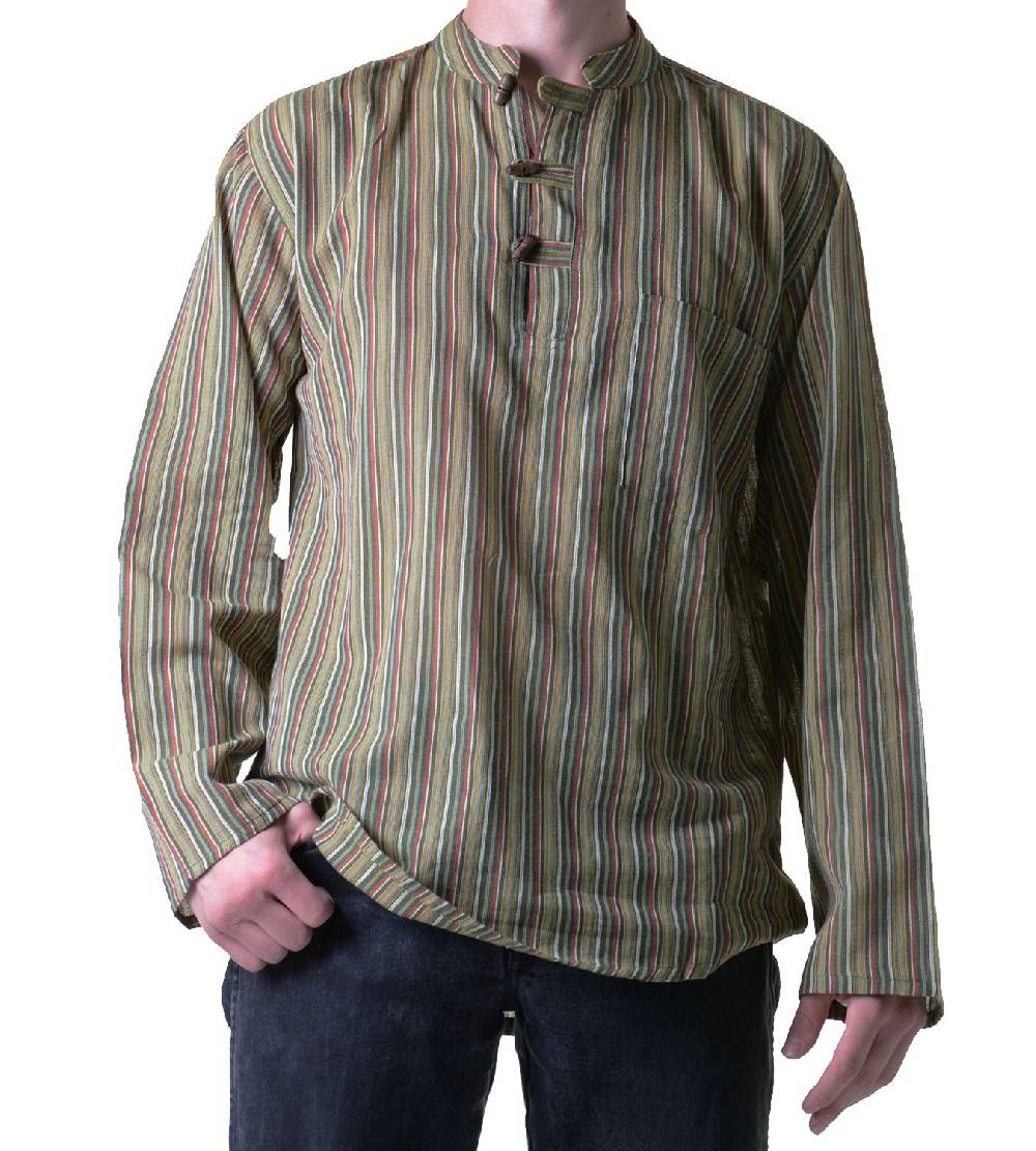 Kunst Und Magie Herren Fischerhemd Kurtha Gestreift Überzieher Hemd Poncho Mittelalter Nepal Letzter Tag