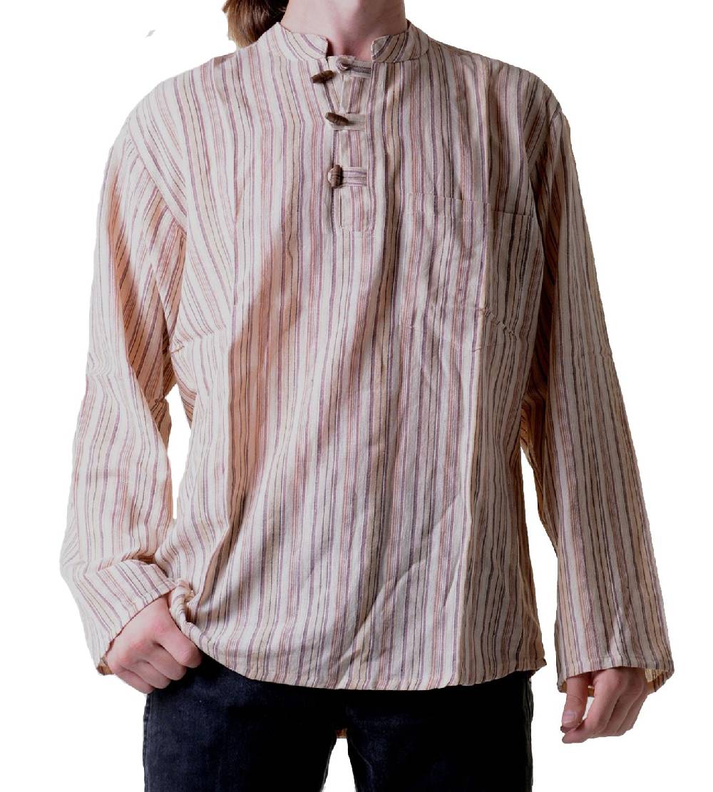 Kunst Und Magie Herren Fischerhemd Kurtha Gestreift Überzieher Hemd Poncho Mittelalter Nepal Letzter Tag