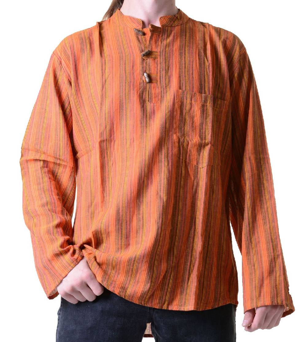 Kunst Und Magie Herren Fischerhemd Kurtha Gestreift Überzieher Hemd Poncho Mittelalter Nepal Letzter Tag