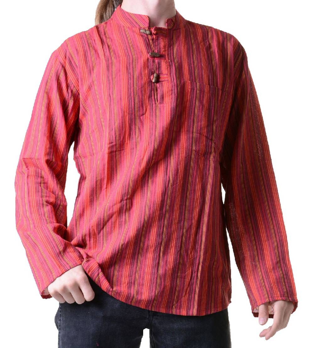 Kunst Und Magie Herren Fischerhemd Kurtha Gestreift Überzieher Hemd Poncho Mittelalter Nepal Letzter Tag