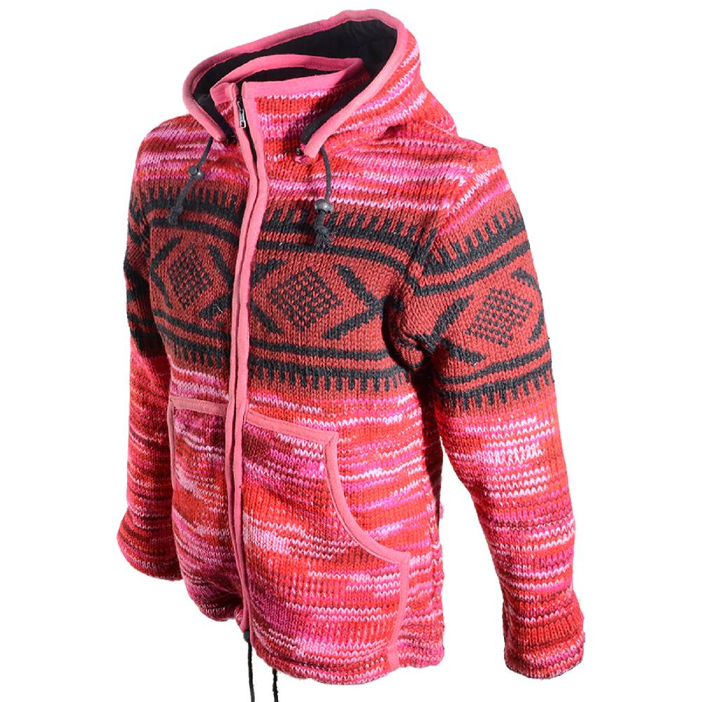 Kunst Und Magie Hippie Goa Nepal Strickjacke Poncho Woll-Pullover in Pink mit abnehmbarer Zipfelkapuze Nur für heute