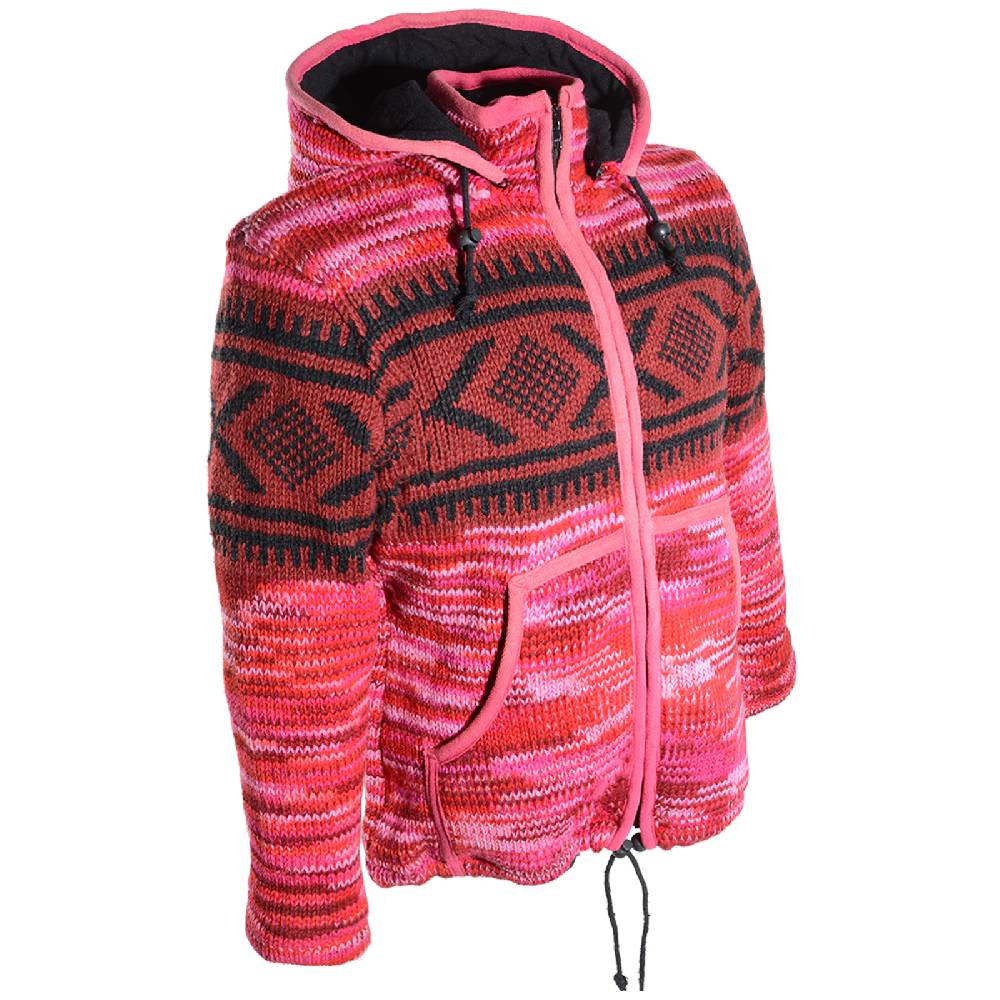 Kunst Und Magie Hippie Goa Nepal Strickjacke Poncho Woll-Pullover in Pink mit abnehmbarer Zipfelkapuze Nur für heute
