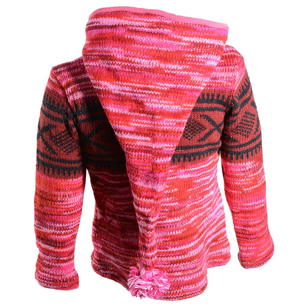 Kunst Und Magie Hippie Goa Nepal Strickjacke Poncho Woll-Pullover in Pink mit abnehmbarer Zipfelkapuze Nur für heute
