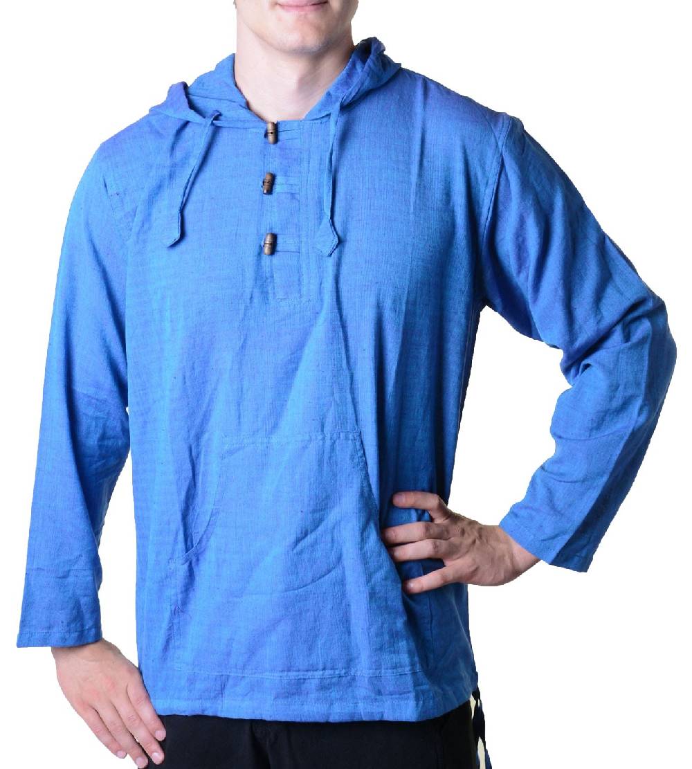 Kunst Und Magie Nepal Fischerhemd Kurtha Einfarbig Hemd Poncho Mittelalter mit Zipfelkapuze