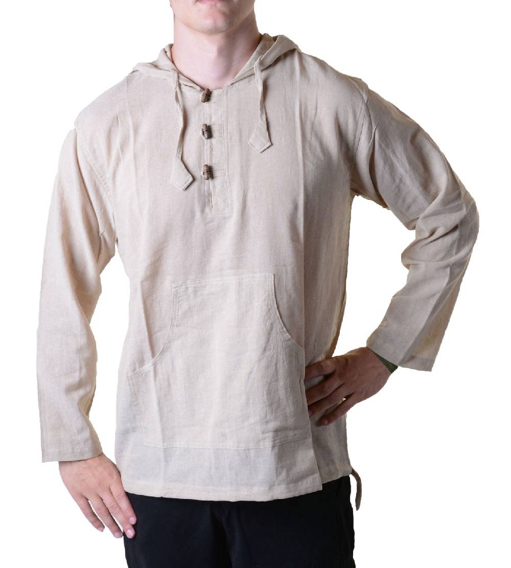 Kunst Und Magie Nepal Fischerhemd Kurtha Einfarbig Hemd Poncho Mittelalter mit Zipfelkapuze Sonderangebot der Fabrik