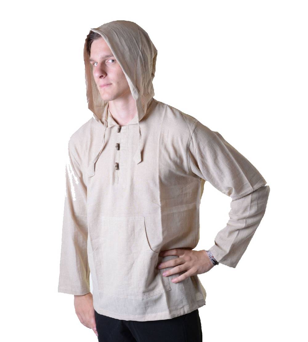 Kunst Und Magie Nepal Fischerhemd Kurtha Einfarbig Hemd Poncho Mittelalter mit Zipfelkapuze Sonderangebot der Fabrik