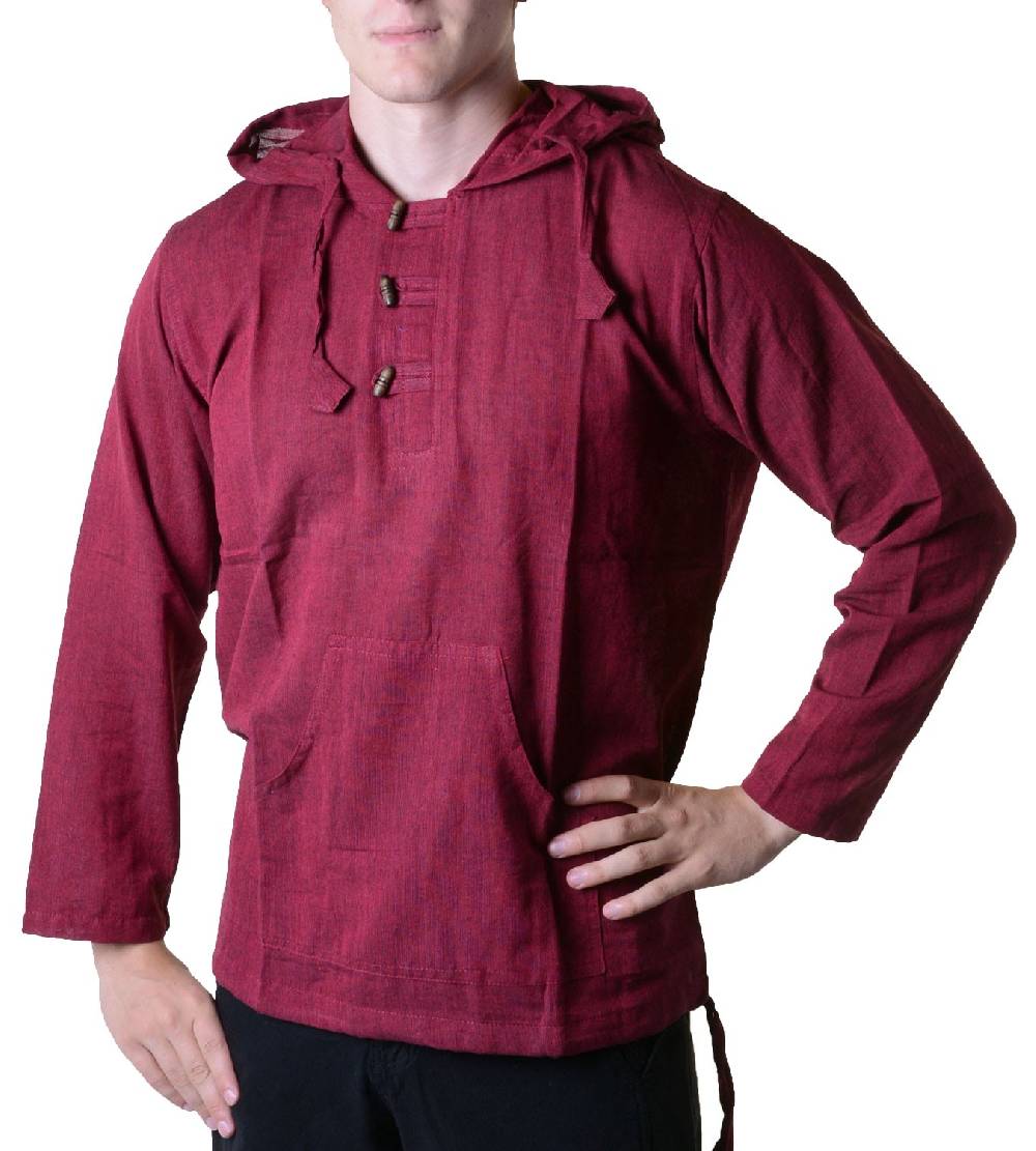 Kunst Und Magie Nepal Fischerhemd Kurtha Einfarbig Hemd Poncho Mittelalter mit Zipfelkapuze Sonderangebot der Fabrik