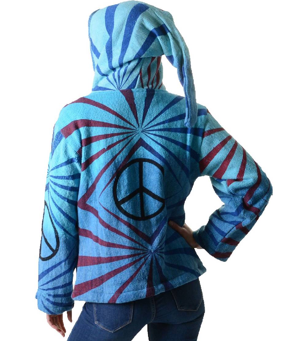 Kunst Und Magie Damen Goa Om Batik Strickjacke Jacke Zipfelkapuze Hippie Peace mehrfarbig Discount Store für neue Produkte