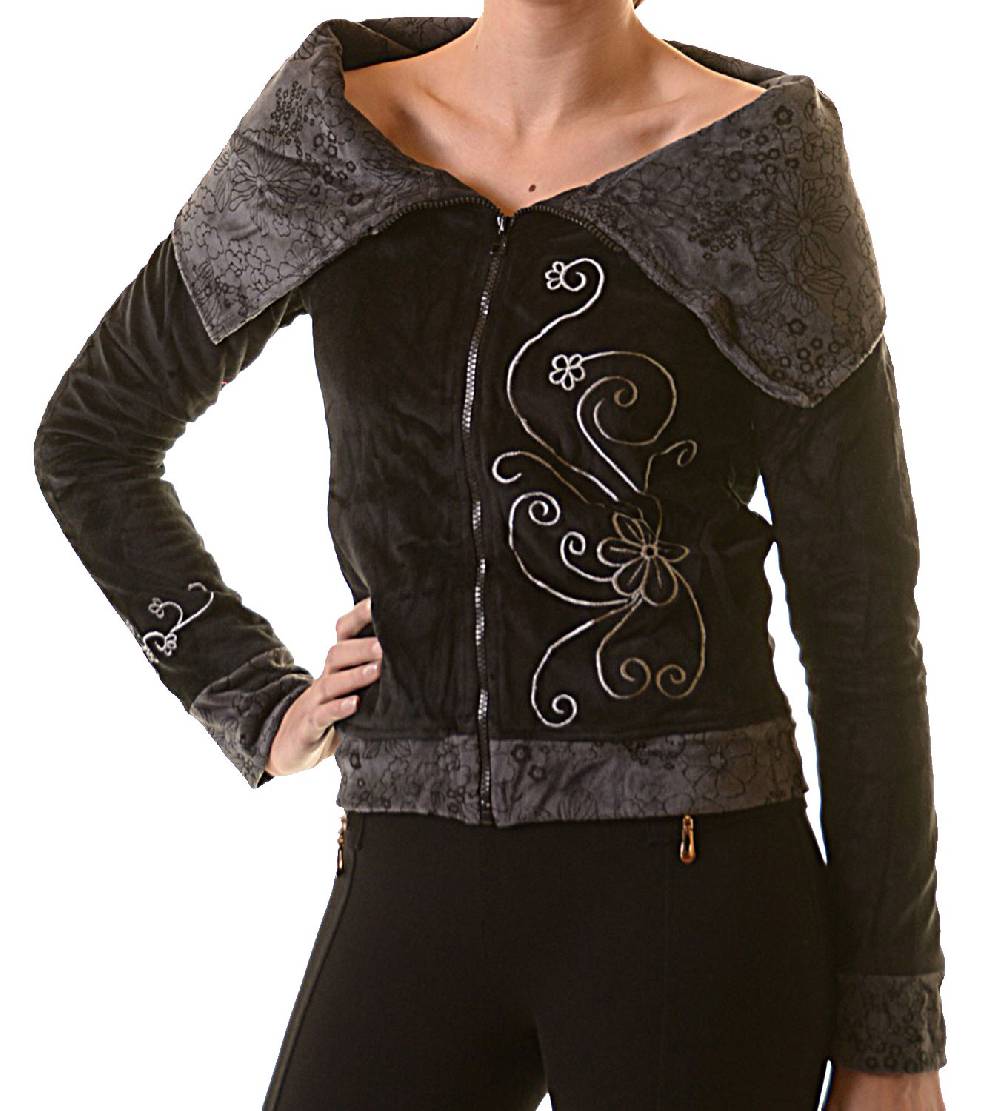 Kunst Und Magie Boho Ethno Jacke mit Rollkragen aus Samt Nur noch ein Tag übrig