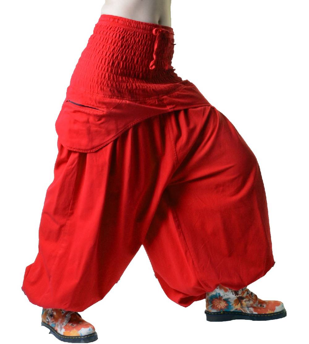 Kunst Und Magie Damen Hose Haremshose praktische Schürzentaschen Unifarben Vintage Boho Ibiza Angebote
