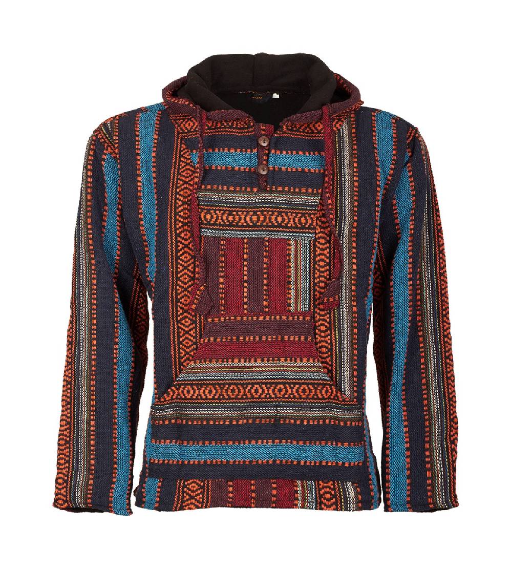 Kunst Und Magie Kunst und Magie Nepal Baja Jerga Sweatshirt Poncho mit Fleecefutter Kapuze im Angebot