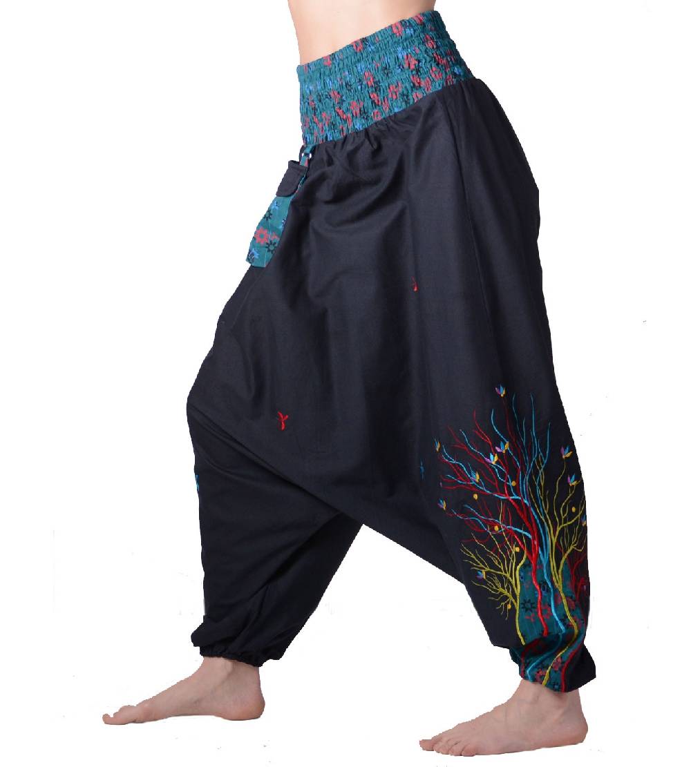 Kunst Und Magie Kunst und Magie Bunte Damen Haremshose mit auffälliger Tasche - Goa Wellnesshose Fabrikverkauf