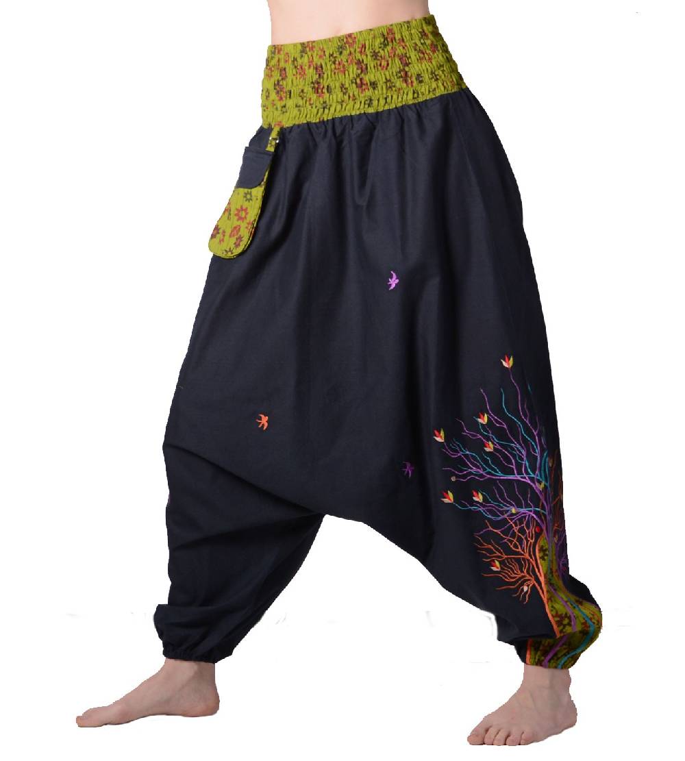 Kunst Und Magie Kunst und Magie Bunte Damen Haremshose mit auffälliger Tasche - Goa Wellnesshose Fabrikverkauf