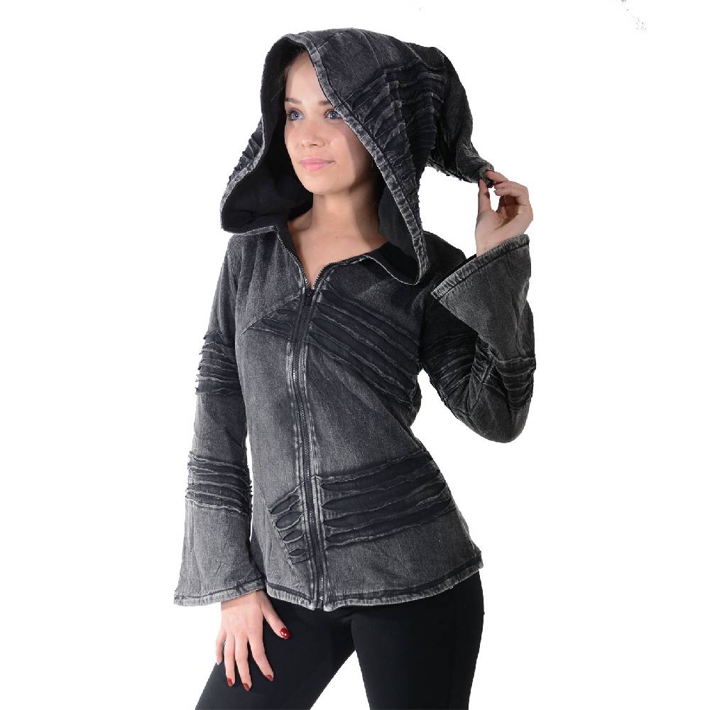 Kunst Und Magie Kunst und Magie Damen Goa Hippie Jacke mit Zipfelkapuze Stonewashed Fleecefutter Online Shopping