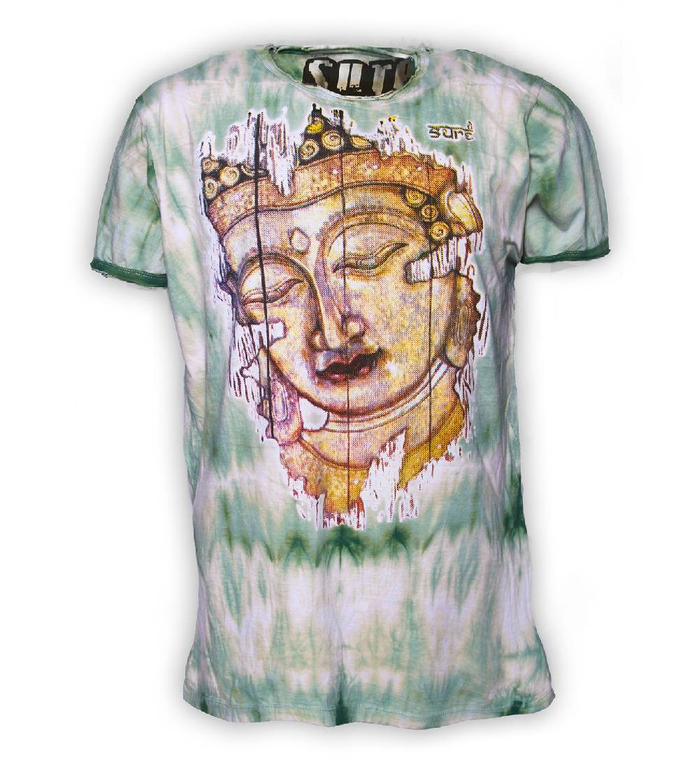 Kunst Und Magie Buntes Sure 70er Retro T-Shirt Buddha im Hippie Batik Look Saisonschlussverkauf
