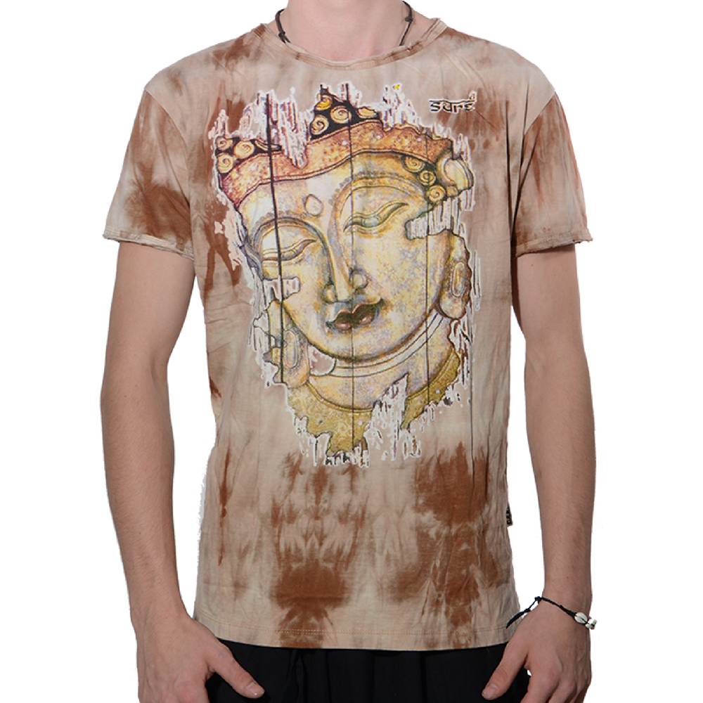 Kunst Und Magie Buntes Sure 70er Retro T-Shirt Buddha im Hippie Batik Look Saisonschlussverkauf