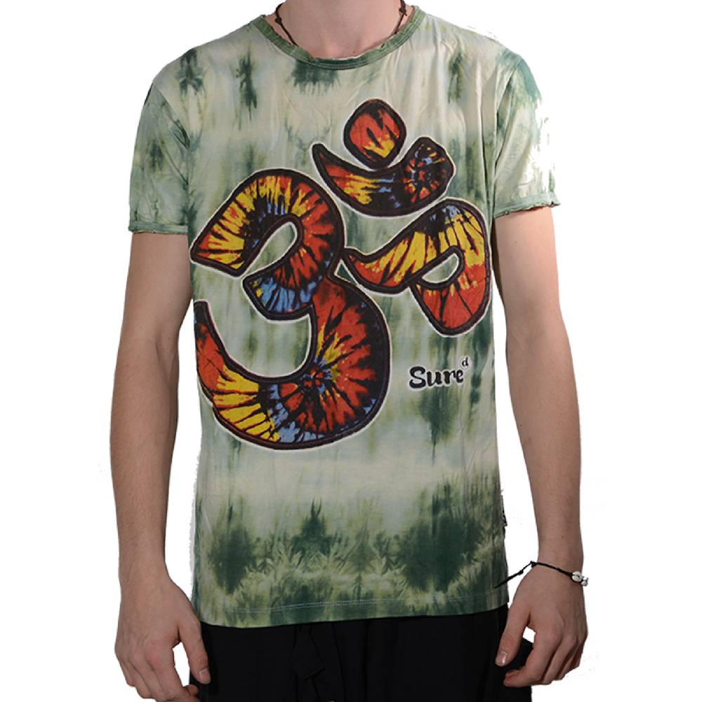 Kunst Und Magie Kunst und Magie Sure Herren Buntes 70er Retro Hippie T-Shirt OM im Batiklook Muttertagsangebot
