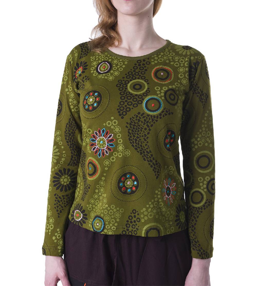 Kunst Und Magie Kunst und Magie Boho Damen Sweater Oberteil mit Stickereien Valentinstagsangebot
