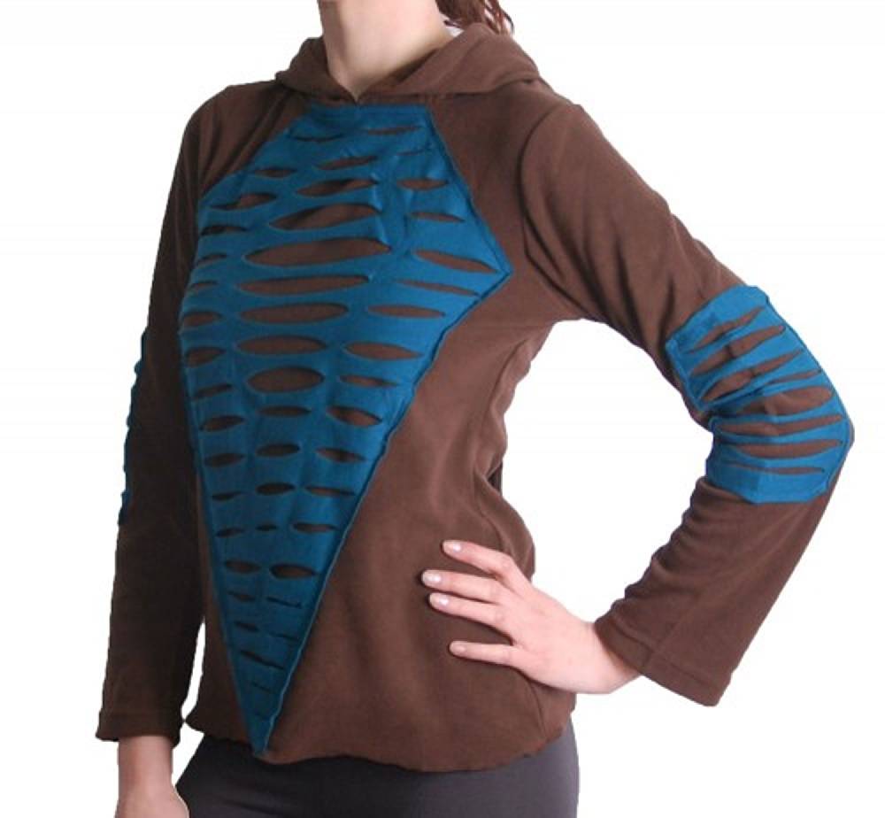 Kunst Und Magie Elfen Fleece Pullover mit Zipfelkapuze in Braun/Blau