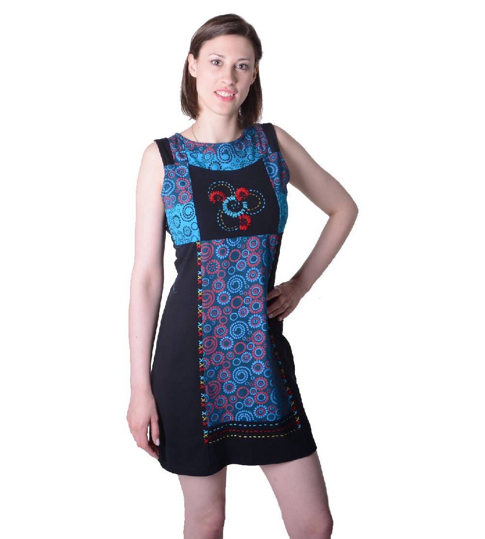 Kunst Und Magie Buntes Hippie Minikleid Sommer im stylischem Blumen-Design Räumungsverkauf