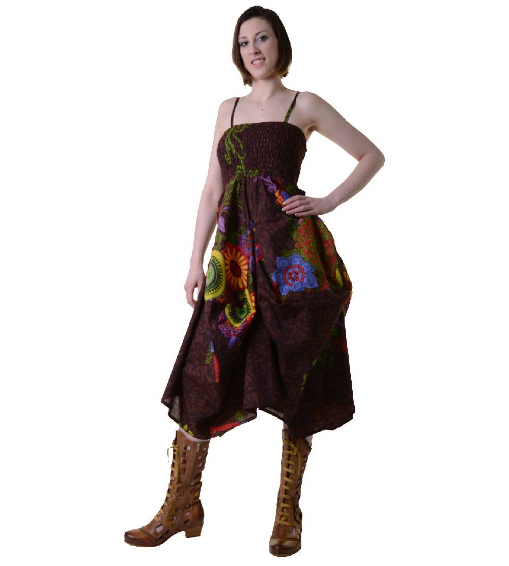 Kunst Und Magie Farbenfrohes Goa Sommerkleid mit trendigen Blumenmustern Kauf eins, bekomm eins gratis